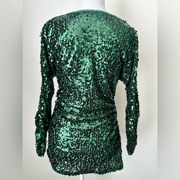 BOSTON PROPER Sequined Emerald Cold-Shoulder Blouse Top NWT Women’s Size Medium - Picture 6 of 11